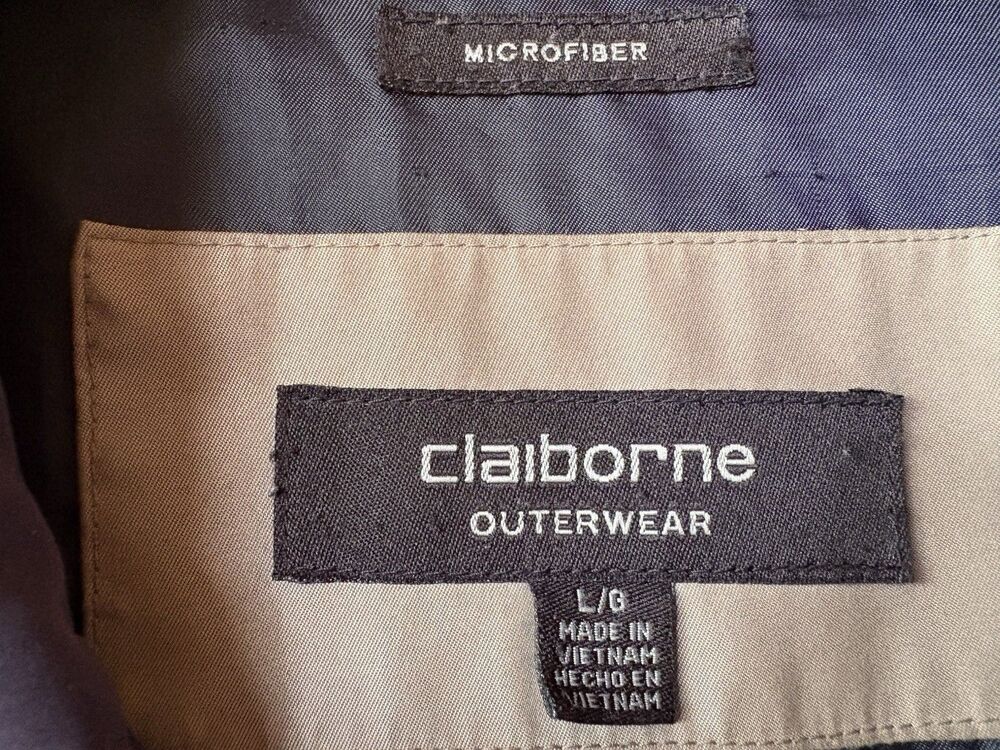 Liz Claiborne men Tan & Navy Microfiber Zip Bomber Windbreaker Jacket size Large - Picture 4 of 6